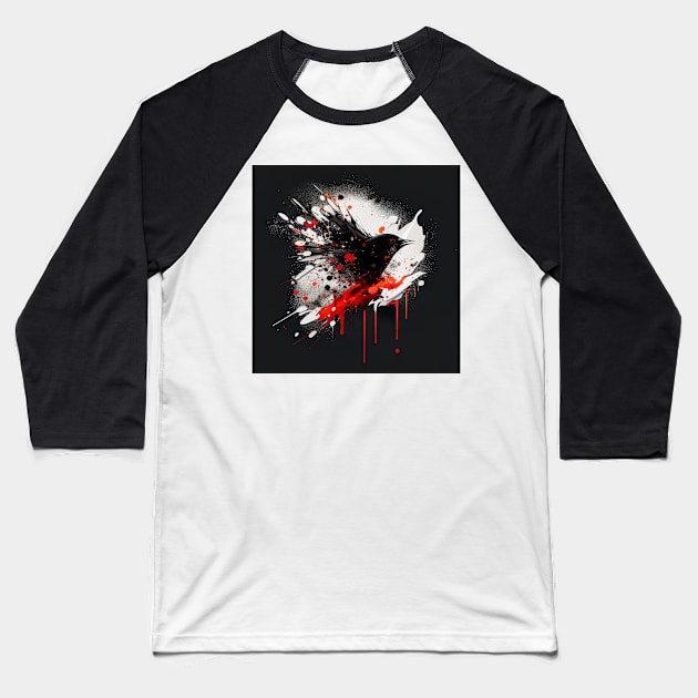 Black Bird Ink Blot Design Baseball T-Shirt by JoeBurgett